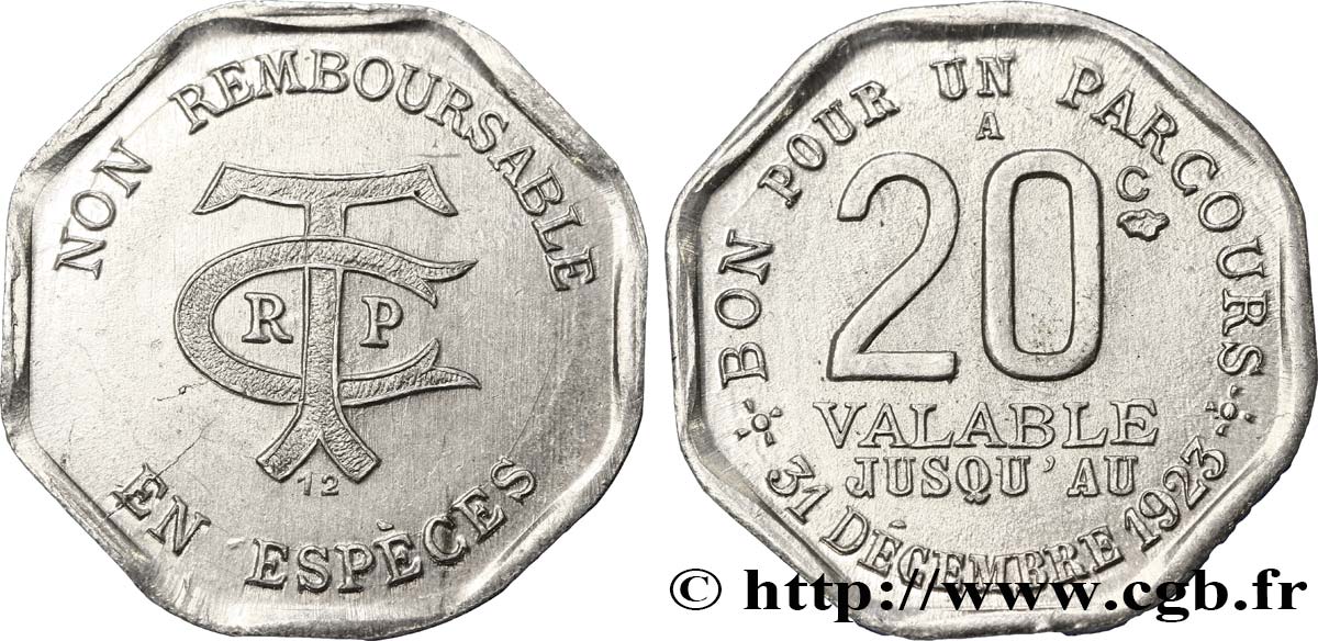 TRANSPORTS EN COMMUN REGION PARISIENNE 20 Centimes EBC