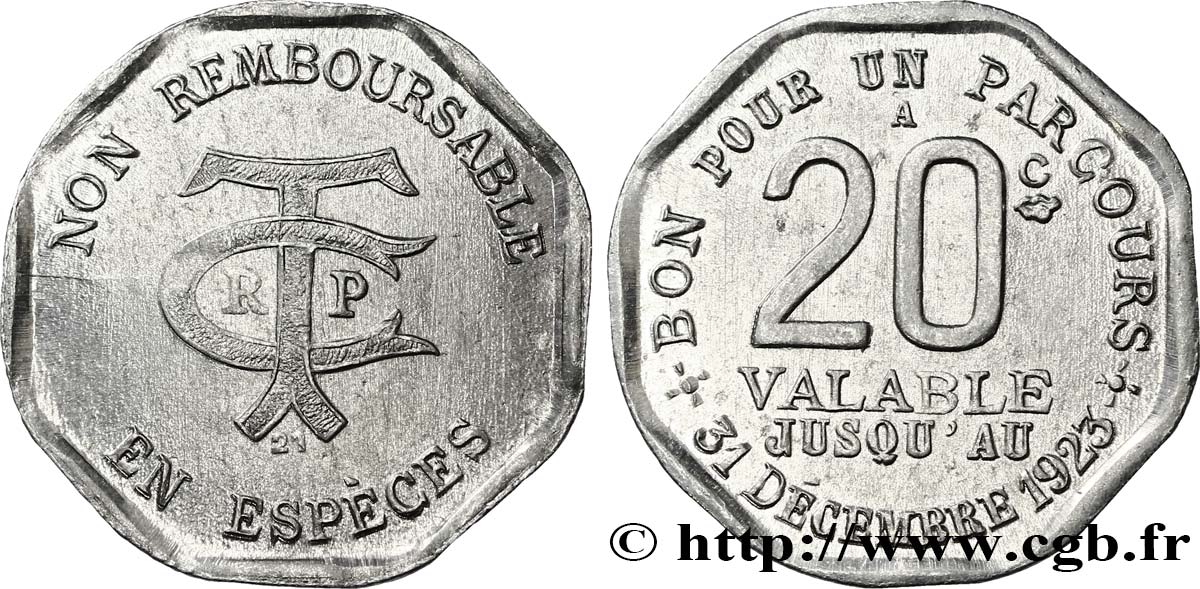 TRANSPORTS EN COMMUN REGION PARISIENNE 20 Centimes EBC