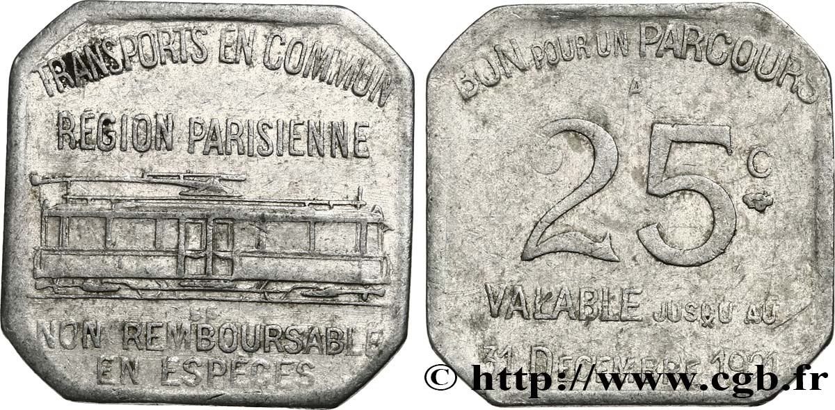 TRANSPORTS EN COMMUN REGION PARISIENNE 25 Centimes TB