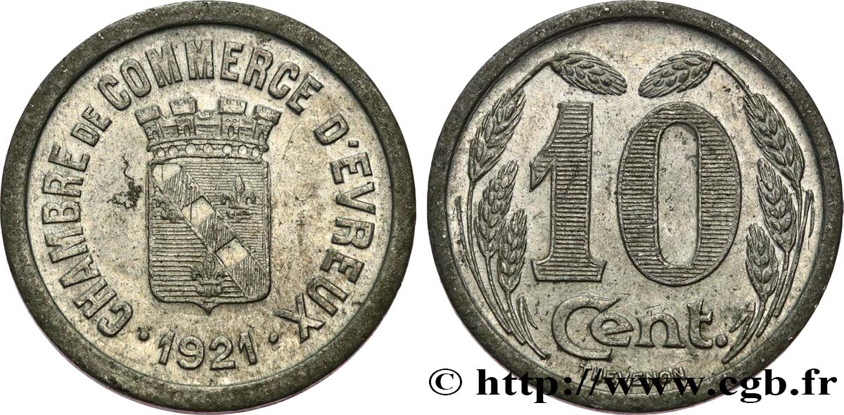 CHAMBRE DE COMMERCE D’EVREUX 10 Centimes Chambre de Commerce d’Évreux TTB+