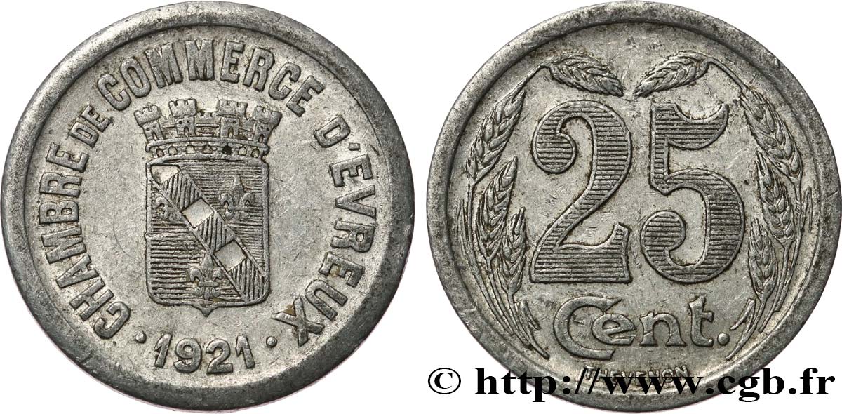 CHAMBRE DE COMMERCE D’EVREUX 25 Centimes Chambre de Commerce d’Évreux TTB