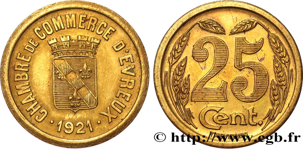 CHAMBRE DE COMMERCE D’EVREUX ESSAI 25 Centimes XF