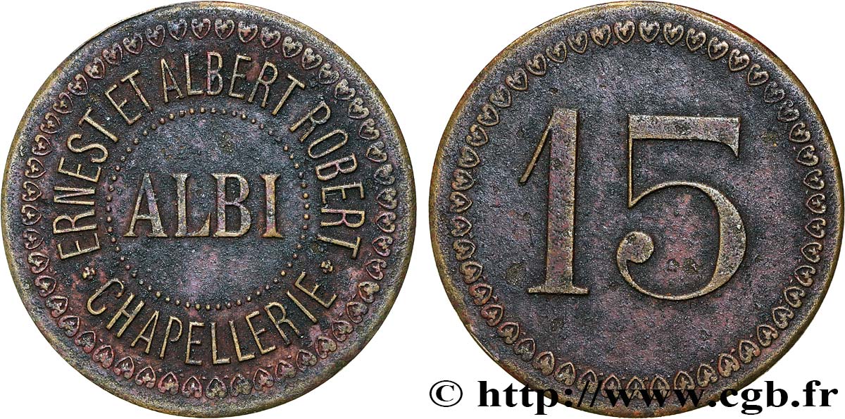 CHAPELLERIE ALBI 15 CENTIMES TTB