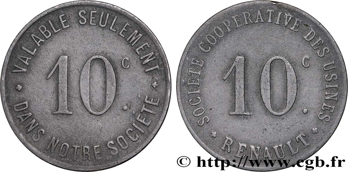 SOCIETE COOPERATIVE DES USINES RENAULT 10 Centimes TTB