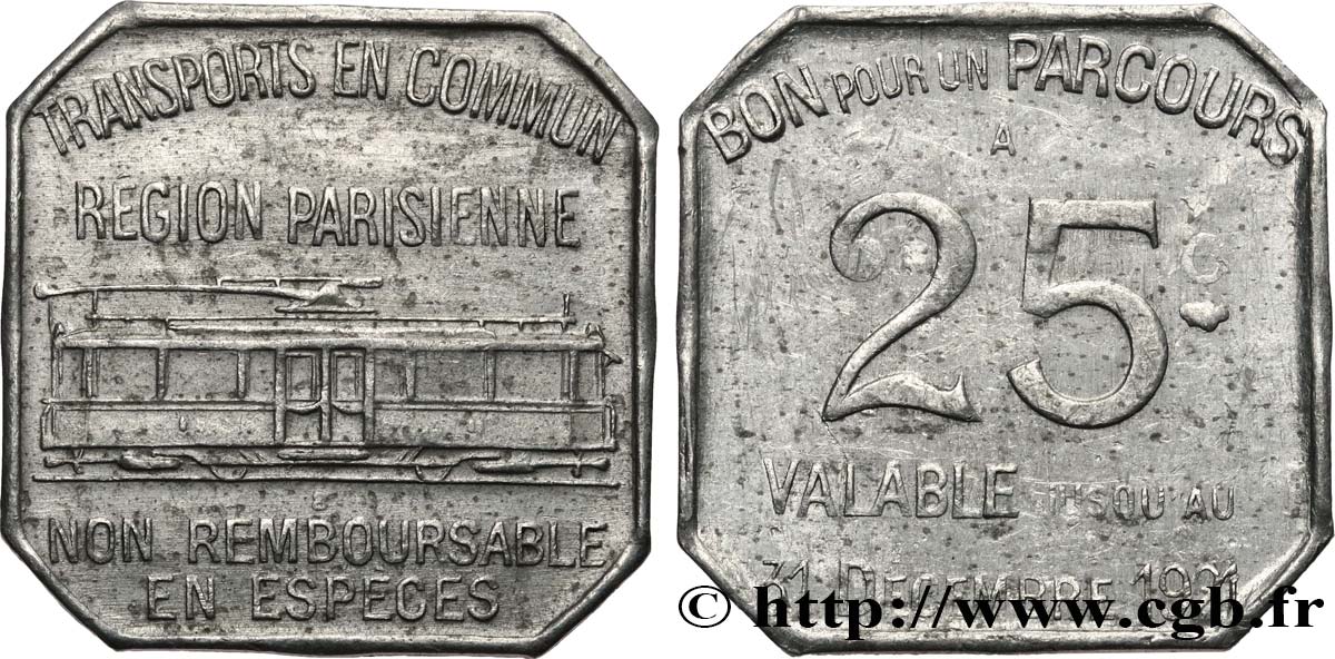 TRANSPORTS EN COMMUN REGION PARISIENNE 25 Centimes XF