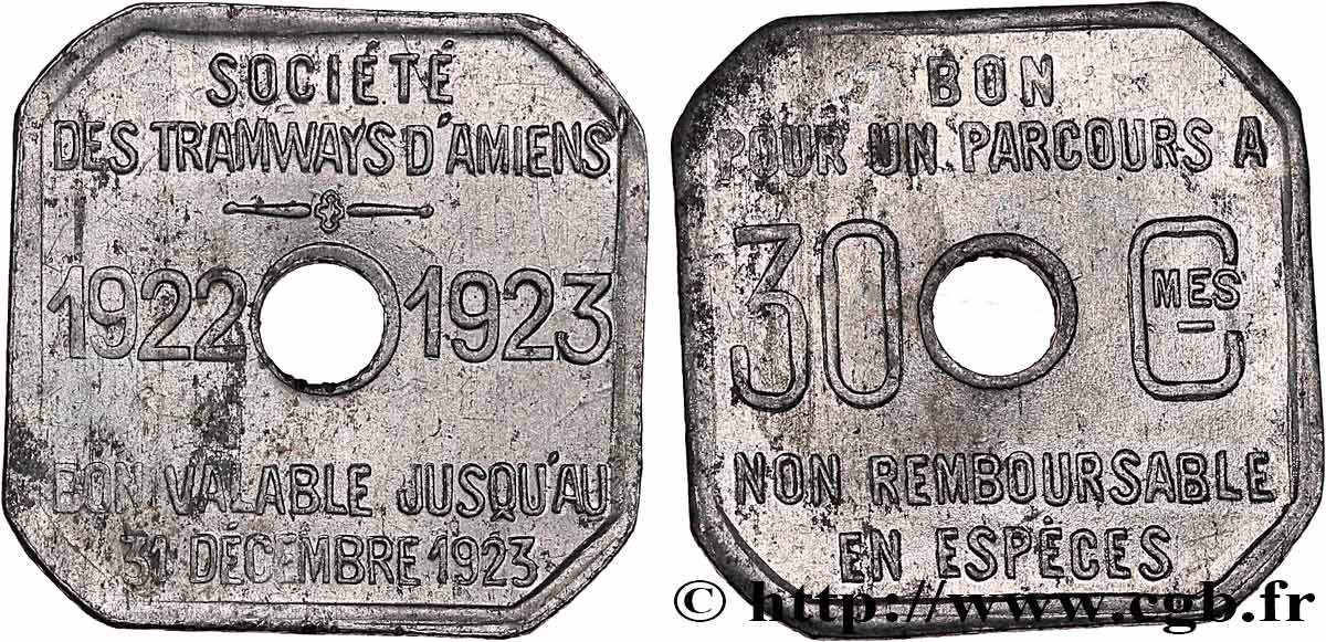 TRANSPORTS (TRAINS, BUS, TRAMWAYS, BATEAUX...) 30 Centimes Tramways d’Amiens AU