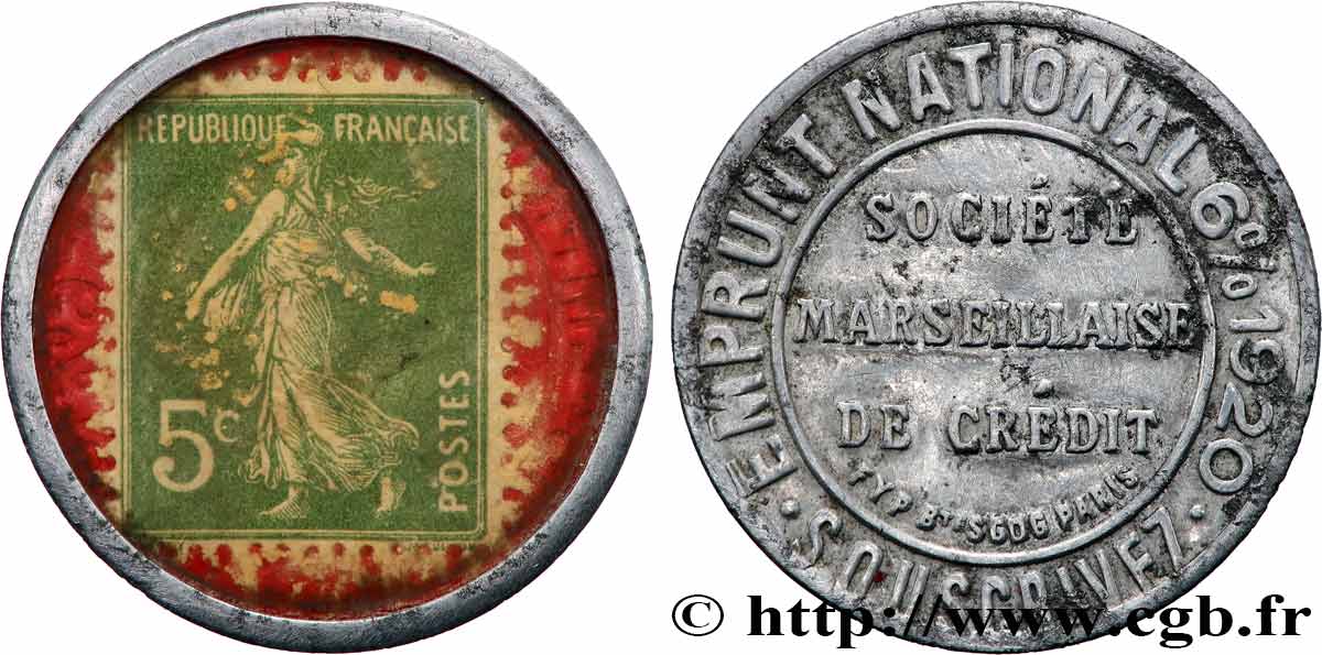 Société marseillaise de crédit Timbre 5 Centimes TB+/TTB+