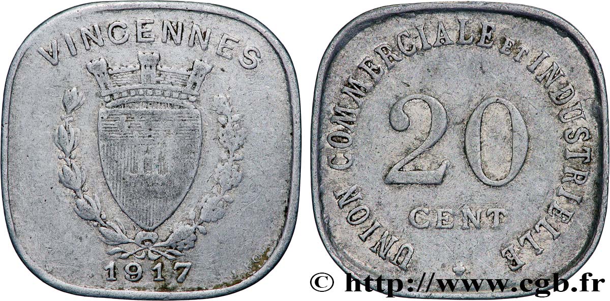 VILLE DE VINCENNES 20 Centimes Union Commerciale et Industrielle Vincennes VF