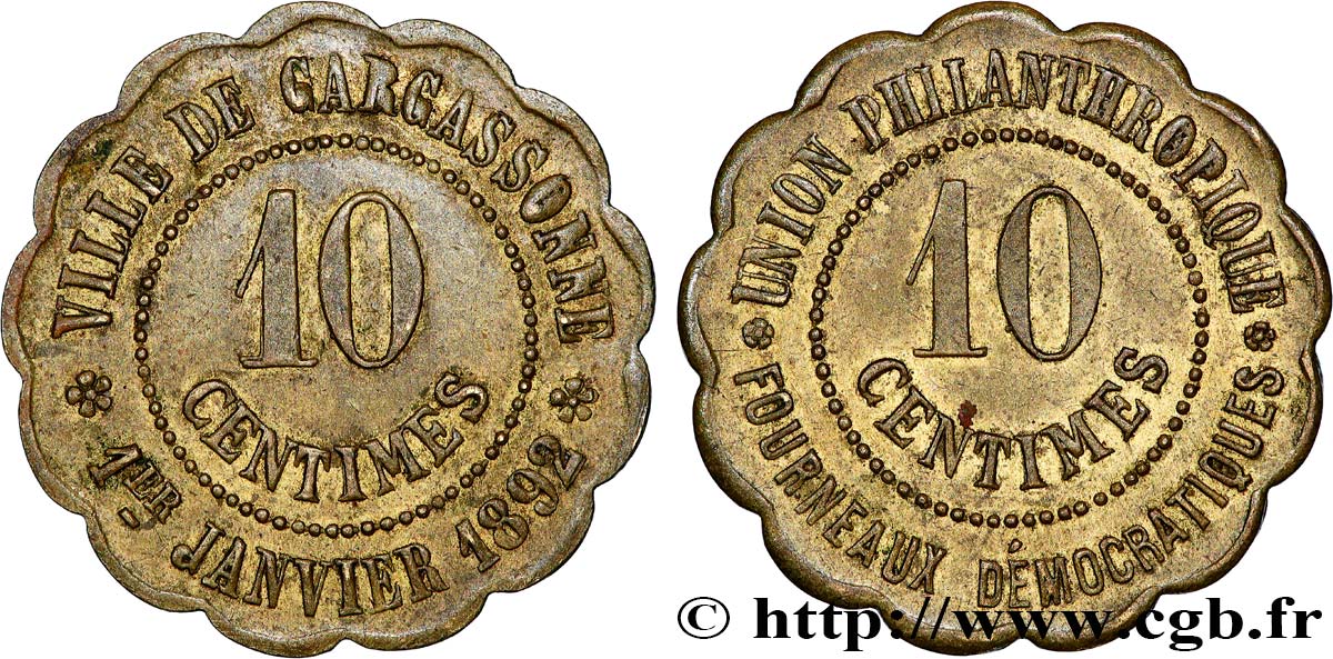 VILLE DE CARCASSONNE - UNION PHILANTHROPIQUE 10 Centimes TTB+