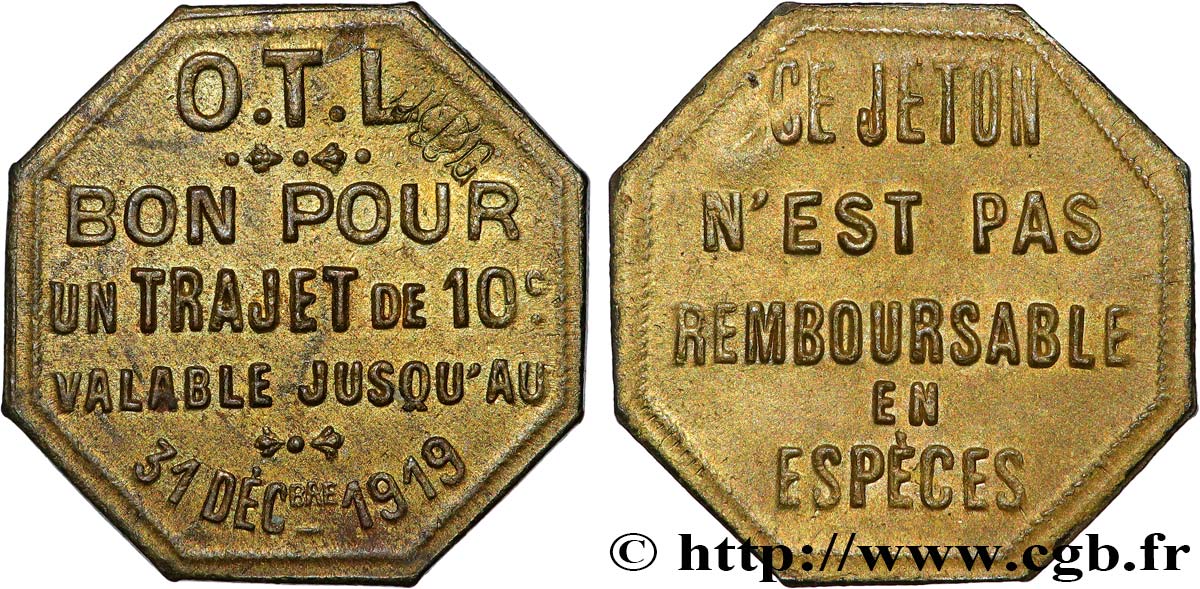 O.T.L. (La compagnie des Omnibus et Tramways de Lyon) 10 Centimes TTB