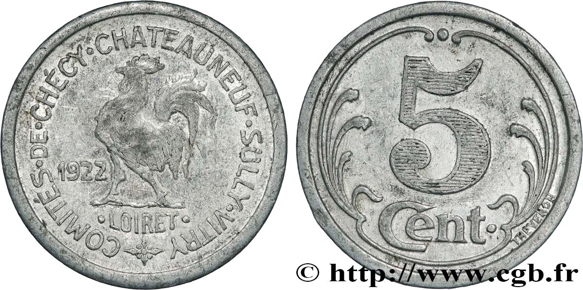 COMITES DE CHECY CHATEAUNEUF SULLY VITRY 5 Centimes Comités de Chécy, etc - Loiret XF