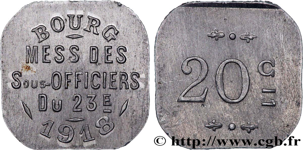 JETONS ET MONNAIES MILITAIRES 20 Centimes - Mess des Sous-Officiers (23e) AU