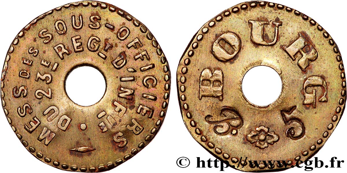 JETONS ET MONNAIES MILITAIRES 5 Centimes - Mess des Sous-Officiers (23e) TTB