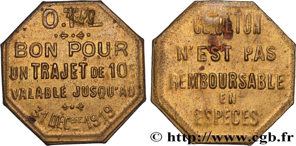 TRANSPORTS (TRAINS, BUS, TRAMWAYS, BATEAUX...) 10 Centimes - Trajet O.T.L (Omnibus Tramways de Lyon) BB