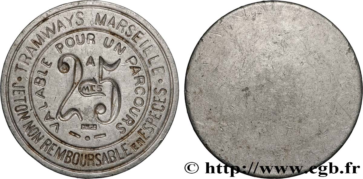 TRANSPORTS (TRAINS, BUS, TRAMWAYS, BATEAUX...) 25 Centimes - Tramways Marseille MBC