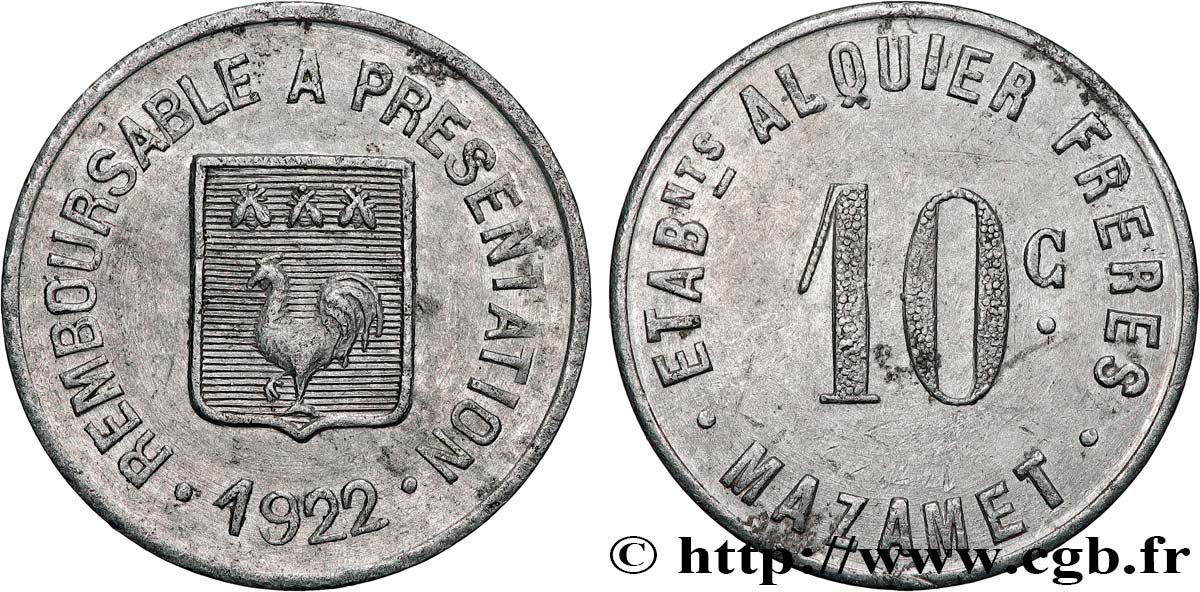 ETABLISSEMENTS ALQUIER FRERES 10 Centimes Ets Alguier Frères - Mazamet TTB
