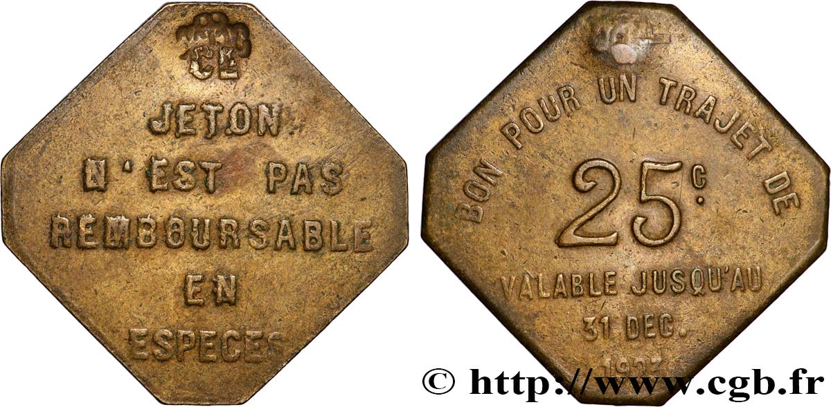 TRANSPORTS (TRAINS, BUS, TRAMWAYS, BATEAUX...) 25 Centimes - Trajet O.T.L (Omnibus Tramways de Lyon) BB