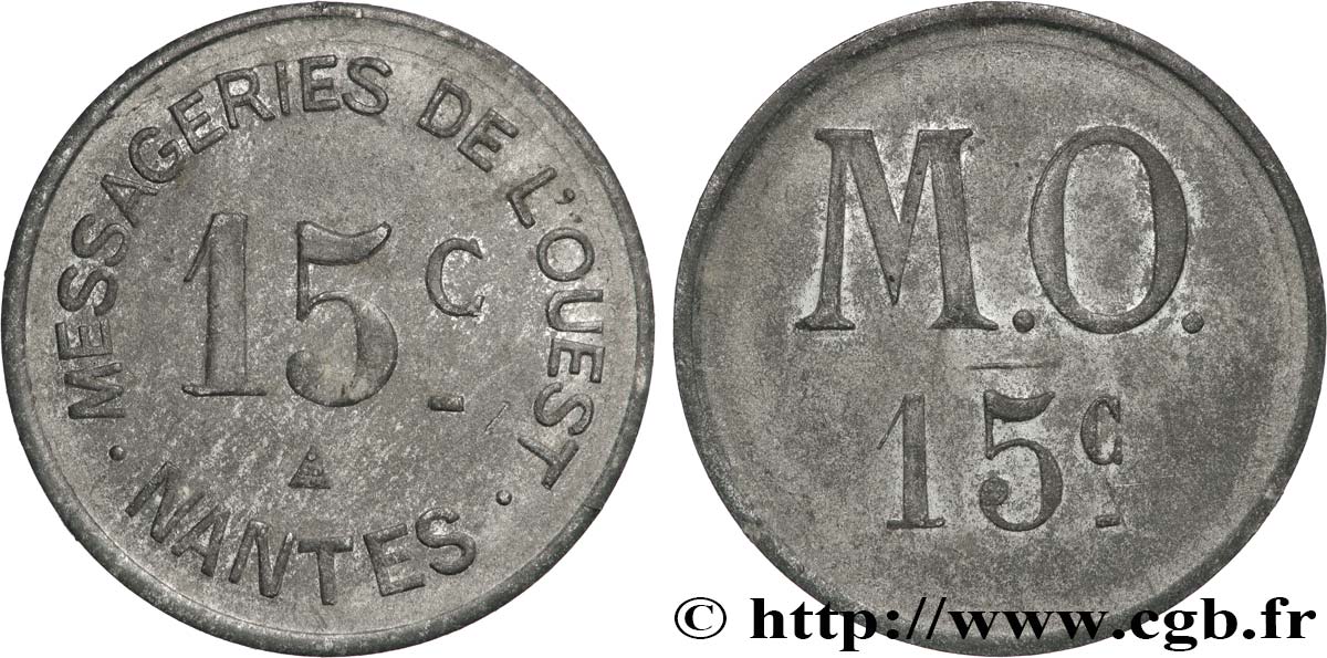 TRANSPORTS (TRAINS, BUS, TRAMWAYS, BATEAUX...) 15 Centimes - Messageries de l’Ouest TTB