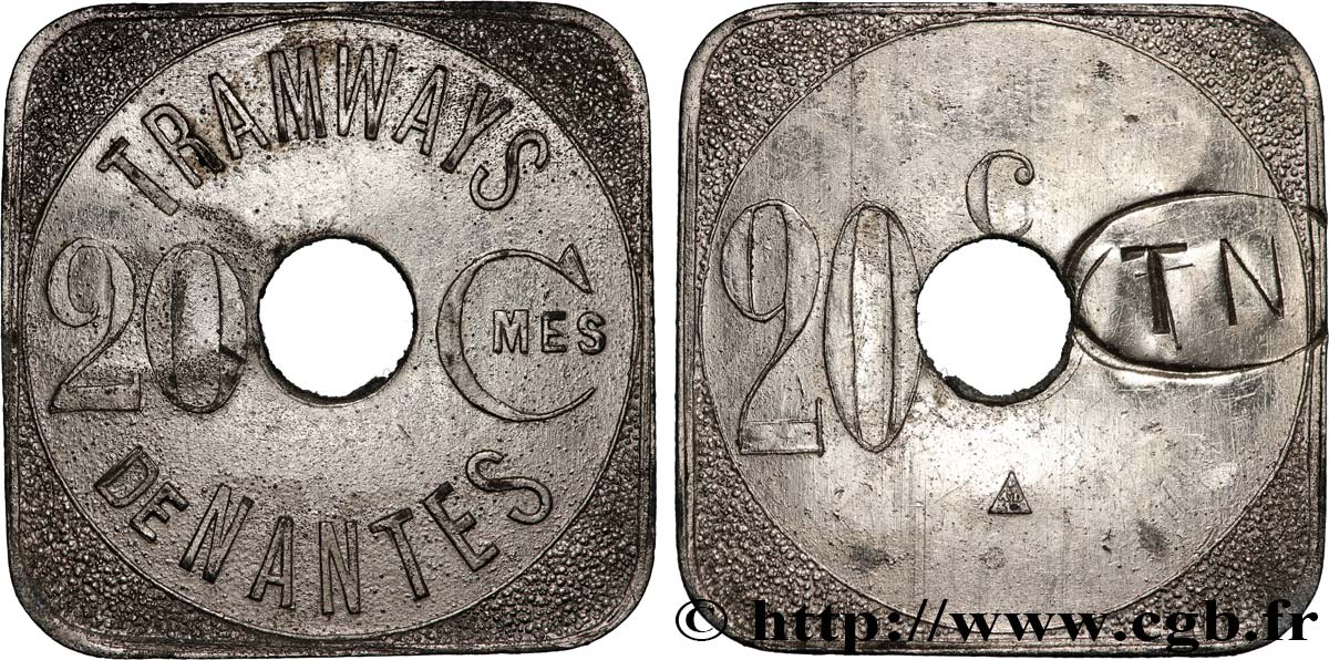 TRANSPORTS (TRAINS, BUS, TRAMWAYS, BATEAUX...) 20 Centimes - Tramways de Nantes BB