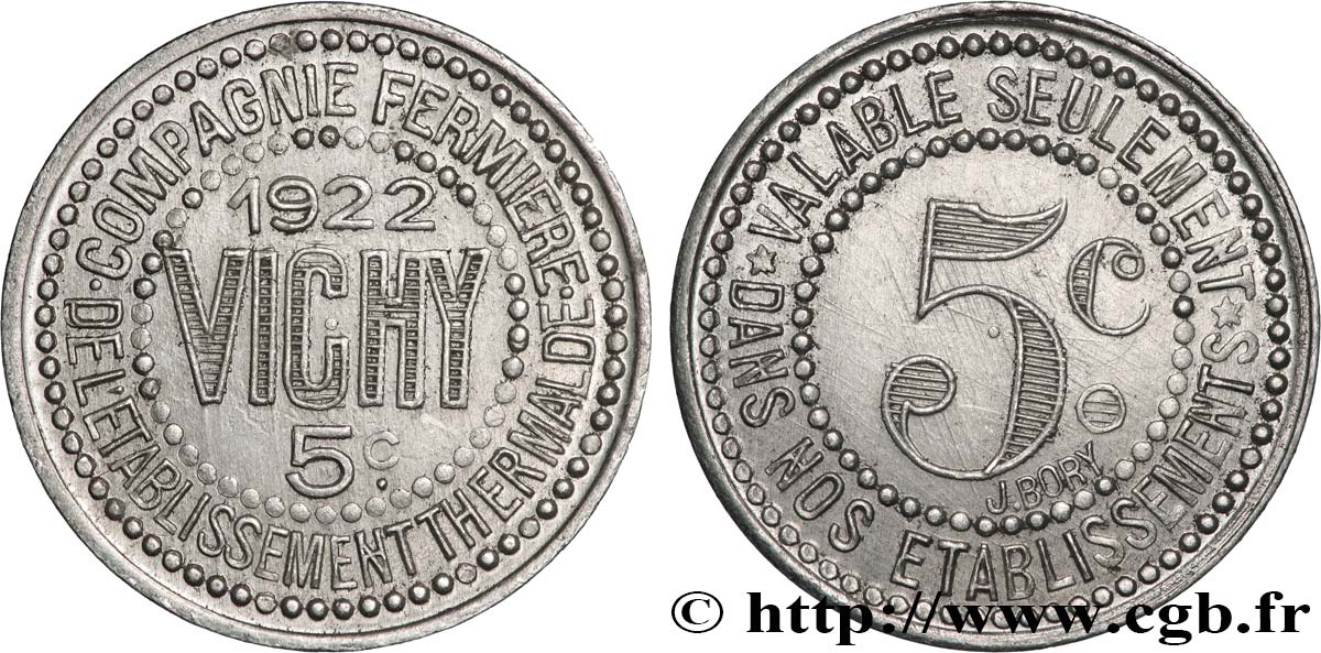 ENTREPRISES, INDUSTRIES ET COMMERCES DIVERS 5 Centimes Compagnie fermière thermale de Vichy SPL