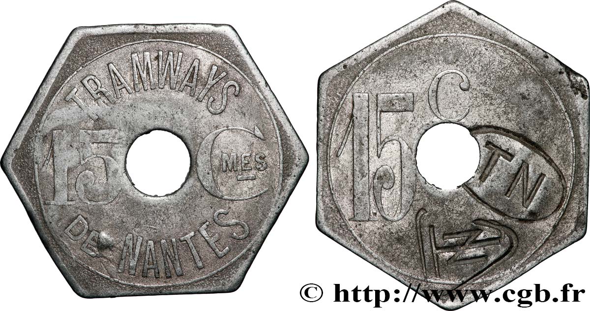 COMPAGNIE DES TRAMWAYS DE NANTES 15 Centimes VF