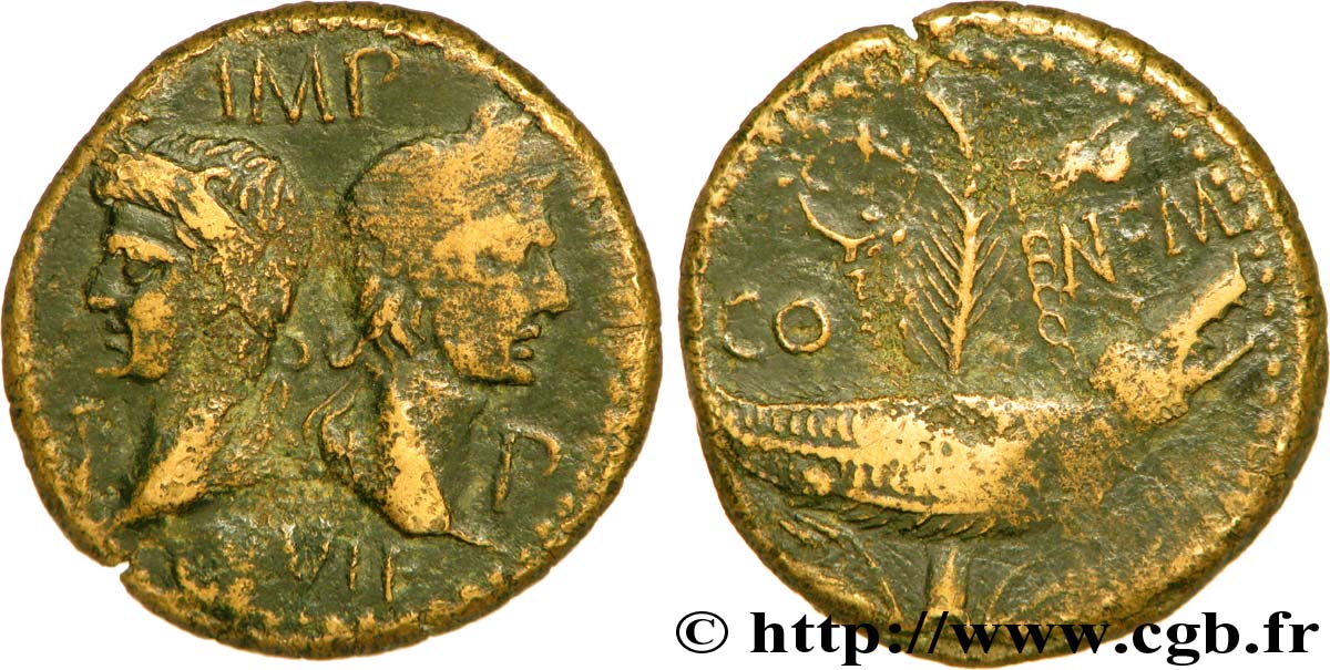 AUGUSTE et AGRIPPA Dupondius TTB/TB+