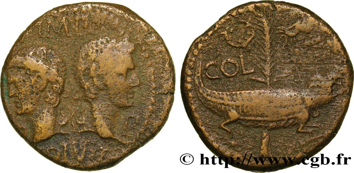 NEMAUSUS - NIMES - AUGUSTUS und AGRIPPA Dupondius S