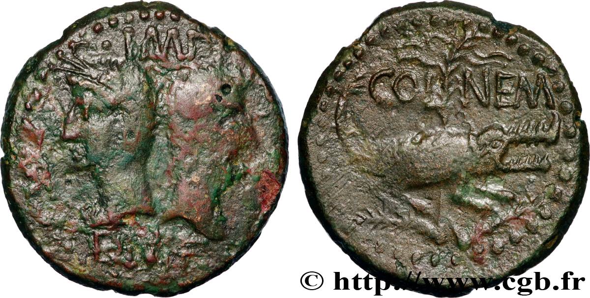 NEMAUSUS - NIMES - AUGUSTUS and AGRIPPA Dupondius COL NEM (as) VF/XF