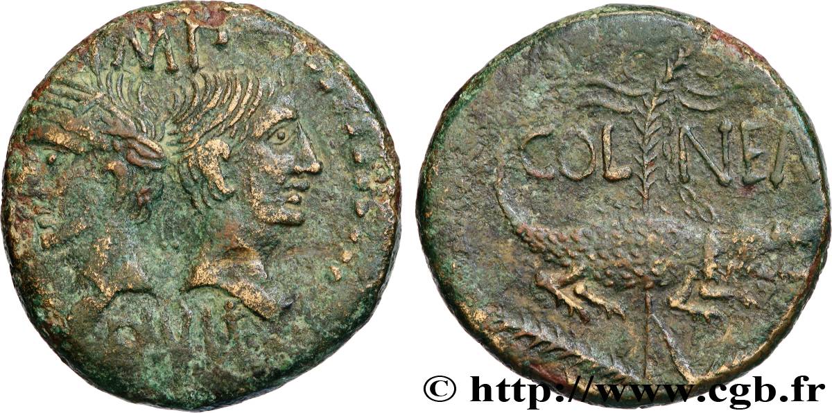AUGUSTE et AGRIPPA Dupondius COL NEM (as) - Agrippa barbu XF