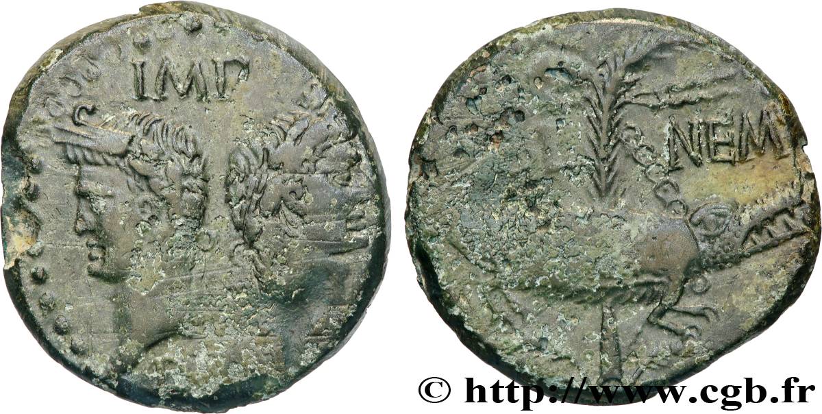 AUGUSTUS and AGRIPPA Dupondius COL NEM (as) XF