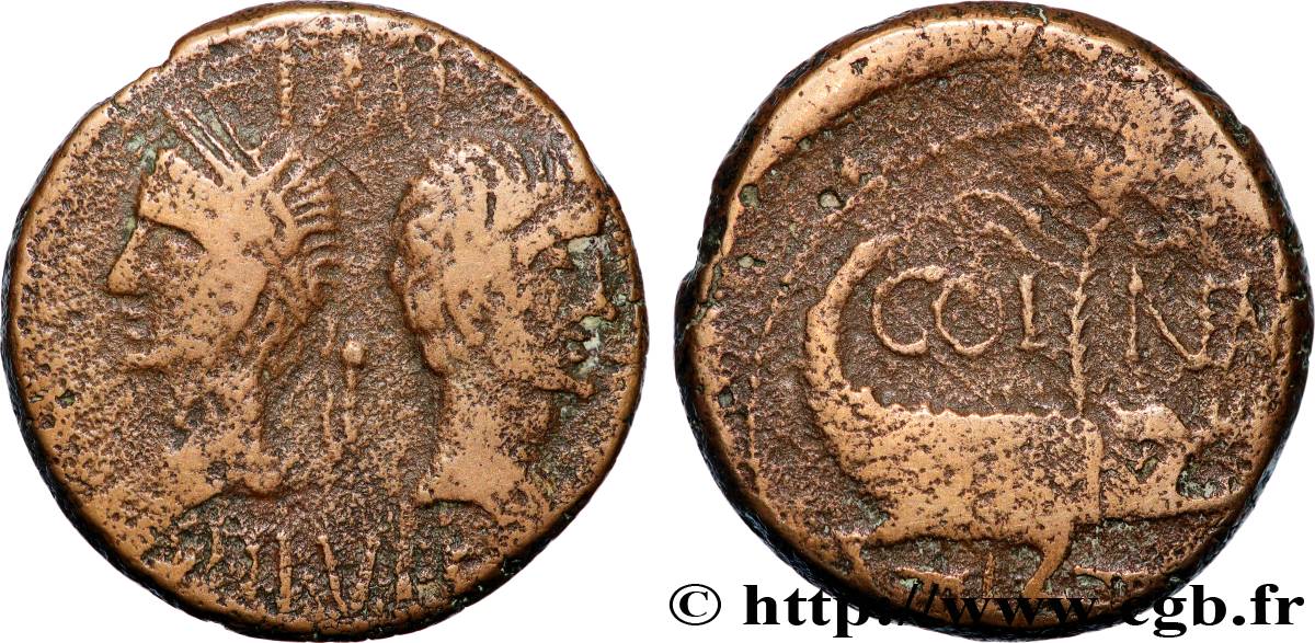 NEMAUSUS - NISMA - AUGUSTO e AGRIPPA Dupondius COL NEM (as) q.BB