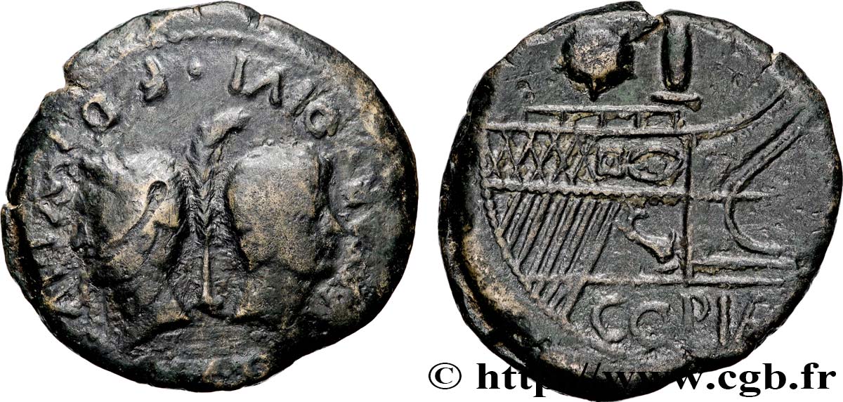 LUGDUNUM - LYON - JULES CÉSAR ET OCTAVE Dupondius TTB
