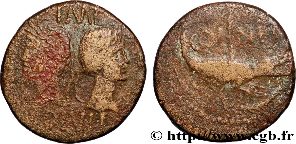 AUGUSTE et AGRIPPA Dupondius TB+