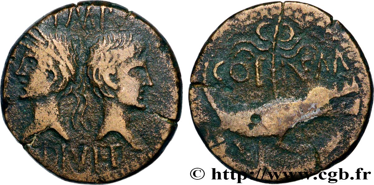 NEMAUSUS - NIMES - AUGUSTUS and AGRIPPA Dupondius COL NEM (as) VF