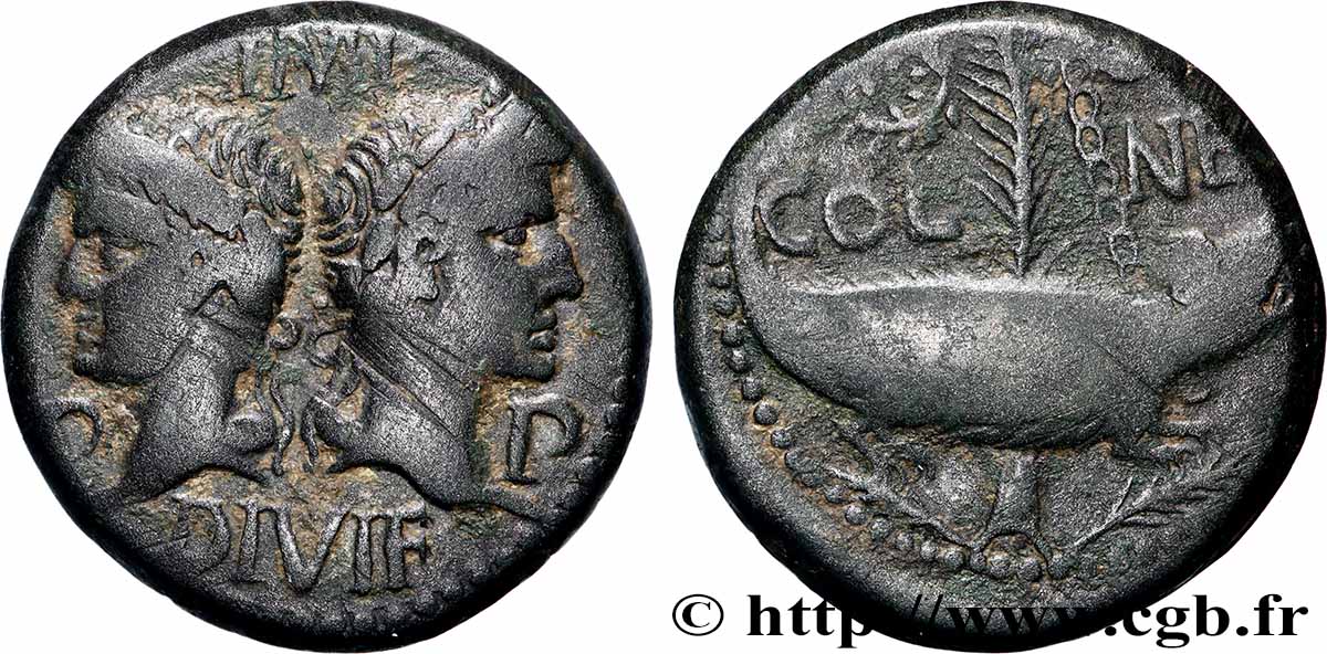 NEMAUSUS - NÎMES - AUGUSTE et AGRIPPA Dupondius COL NEM (as) TTB