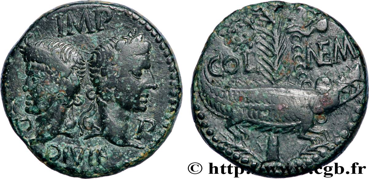 NEMAUSUS - NIMES - AUGUSTUS and AGRIPPA Dupondius COL NEM (as) XF