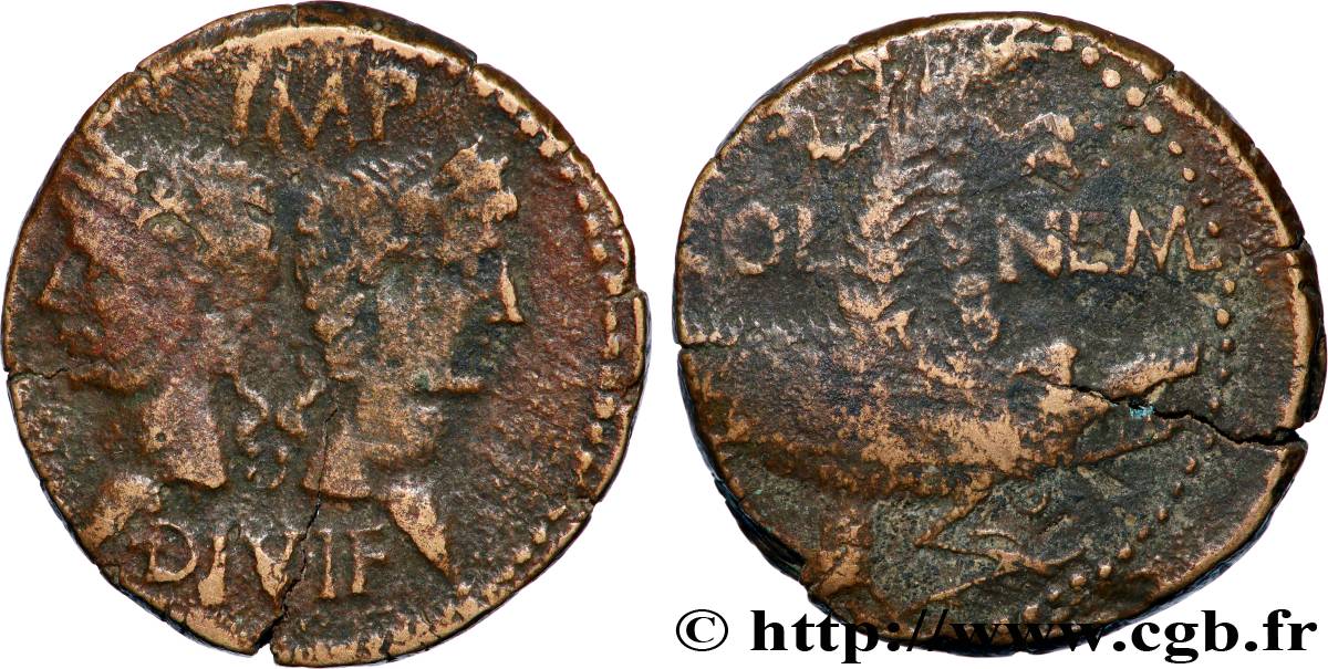 AUGUSTE et AGRIPPA Dupondius COL NEM (as) TB+