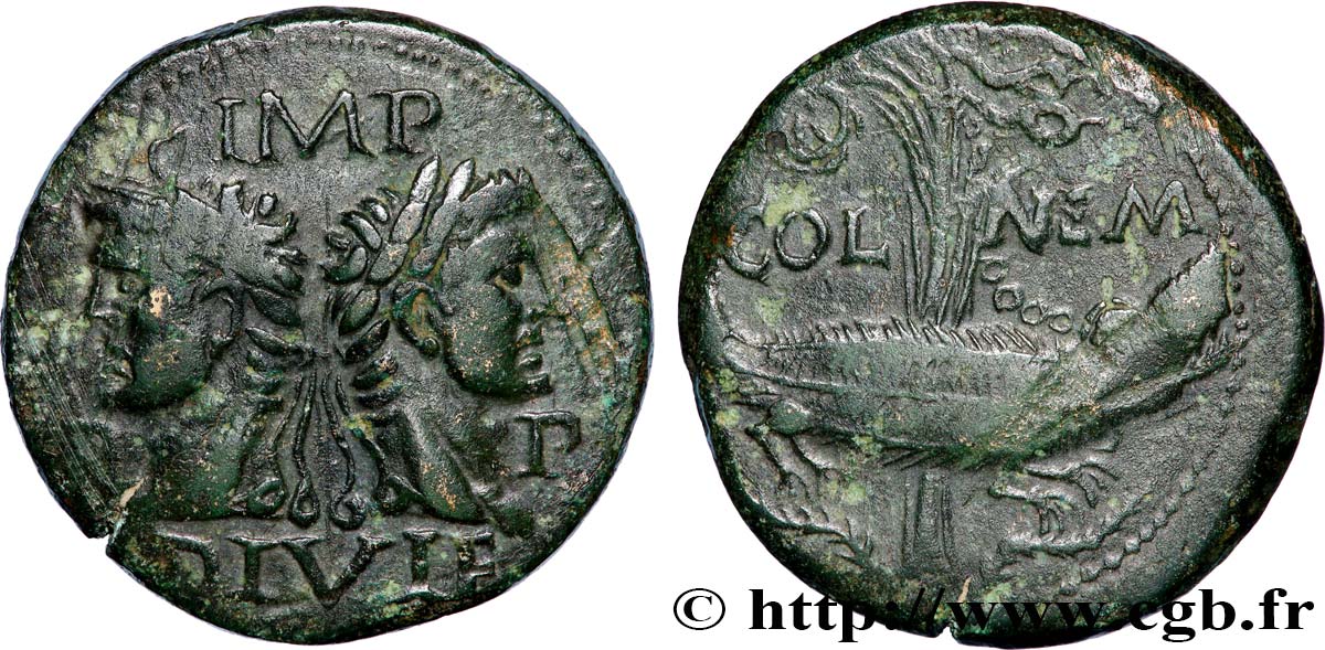 NEMAUSUS - NÎMES - AUGUSTE et AGRIPPA Dupondius COL NEM (as) TTB