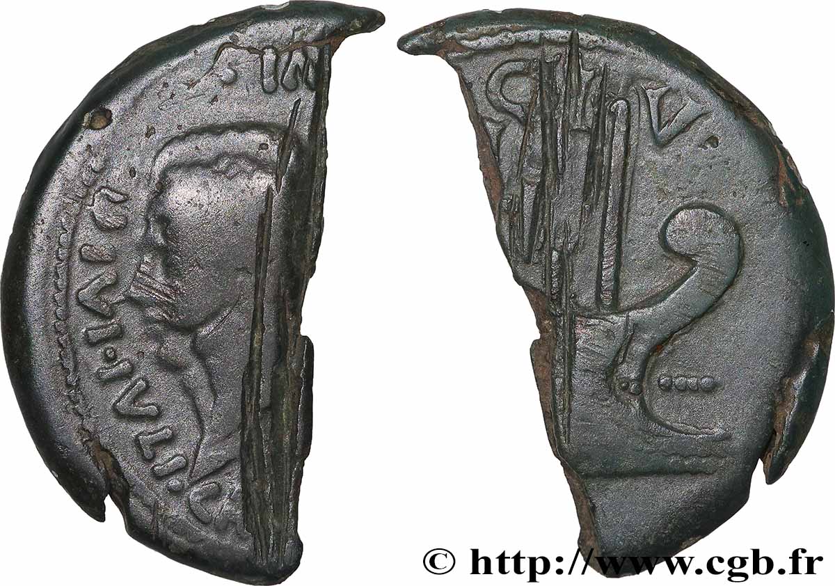 VIENNA - VIENNE - JULES CÉSAR et OCTAVE Dupondius coupé en deux TB+