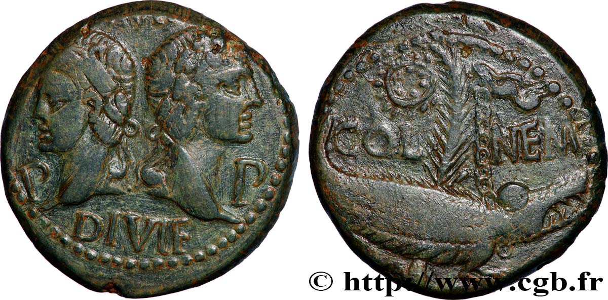 NEMAUSUS - NIMES - AUGUSTUS and AGRIPPA Dupondius COL NEM (as) AU