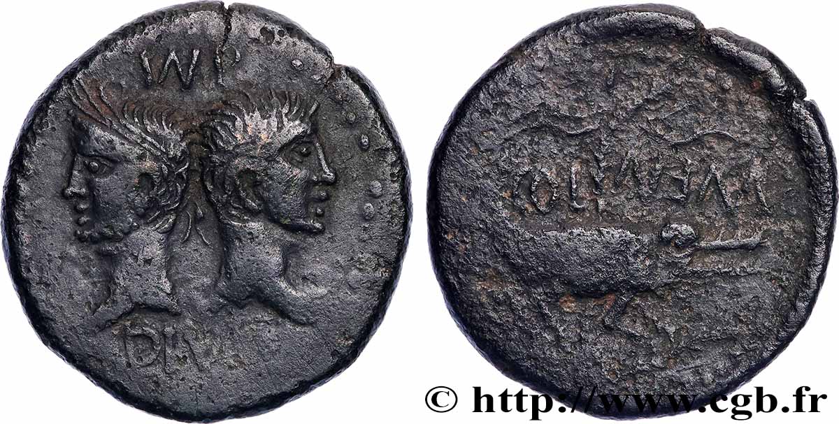 AUGUSTE et AGRIPPA Dupondius COL NEM (as) - Agrippa barbu TTB/TB+