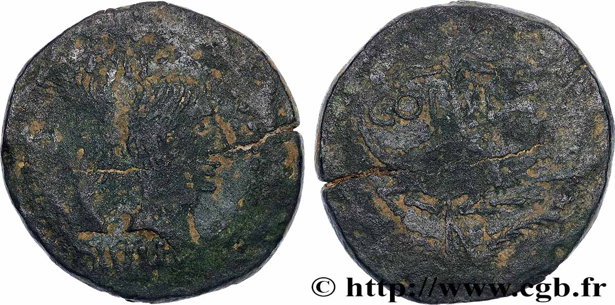 NEMAUSUS - NIMES - AUGUSTUS and AGRIPPA Dupondius COL NEM (as) VF