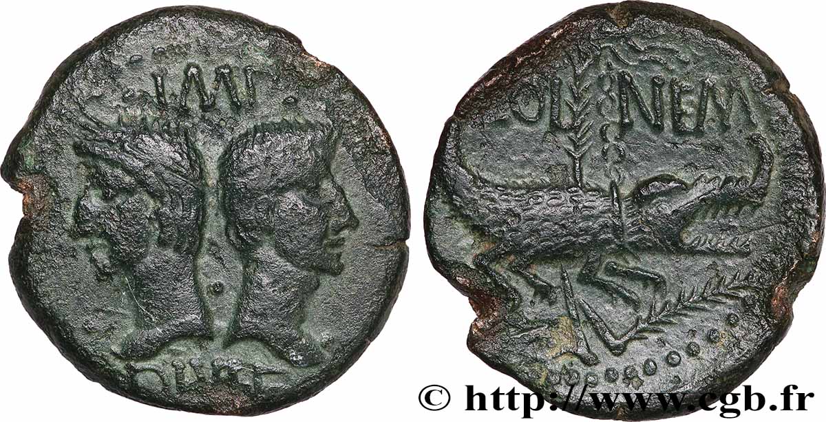 AUGUSTE et AGRIPPA Dupondius COL NEM (as) - Agrippa barbu TTB