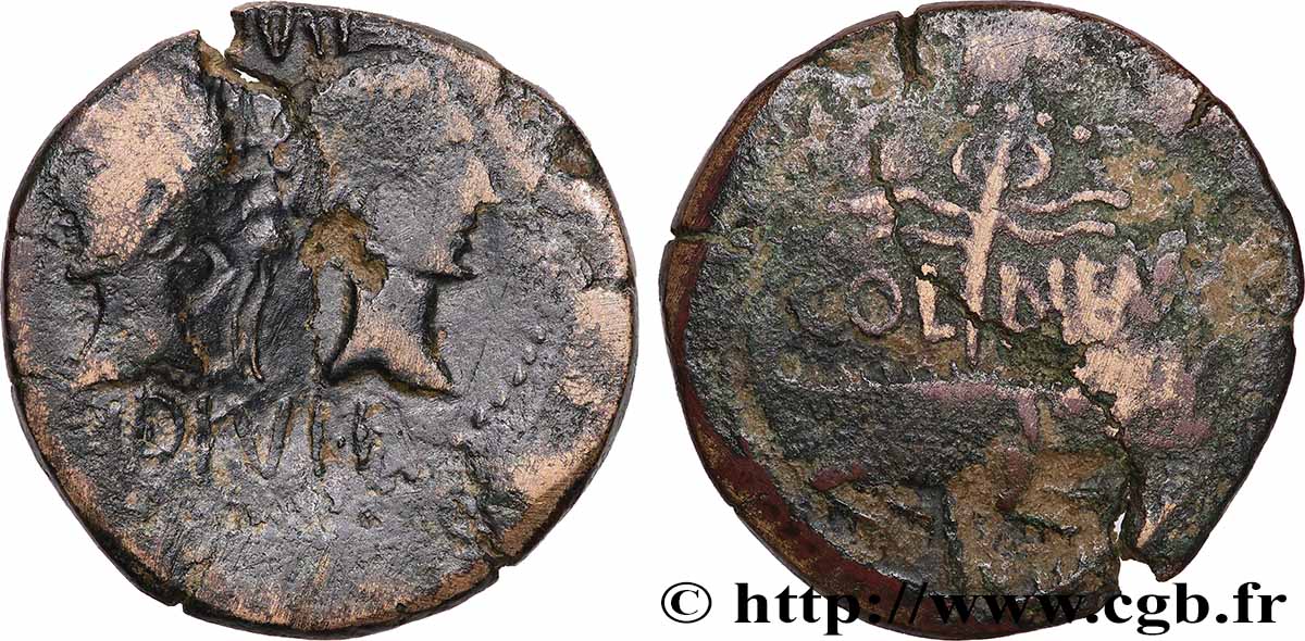NEMAUSUS - NÎMES - AUGUSTE et AGRIPPA Dupondius COL NEM (as) TB+/TB