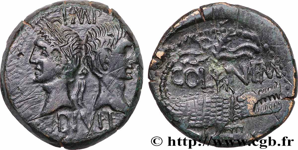NEMAUSUS - NIMES - AUGUSTUS and AGRIPPA Dupondius COL NEM (as) AU