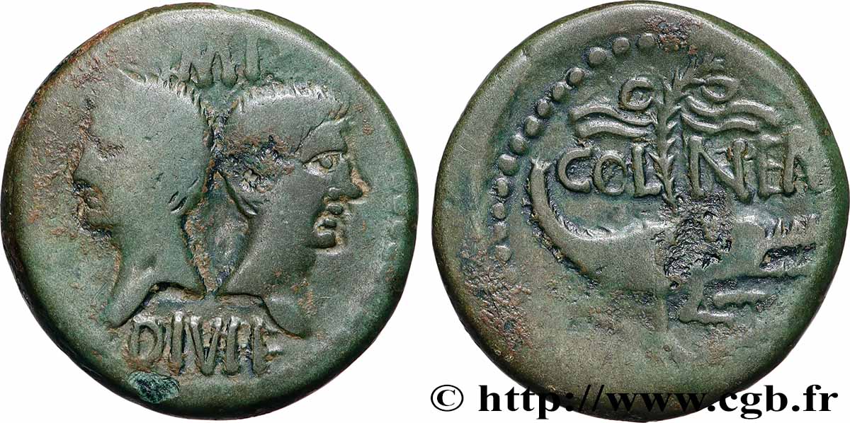 NEMAUSUS - NIMES - AUGUSTUS and AGRIPPA Dupondius COL NEM (as) VF