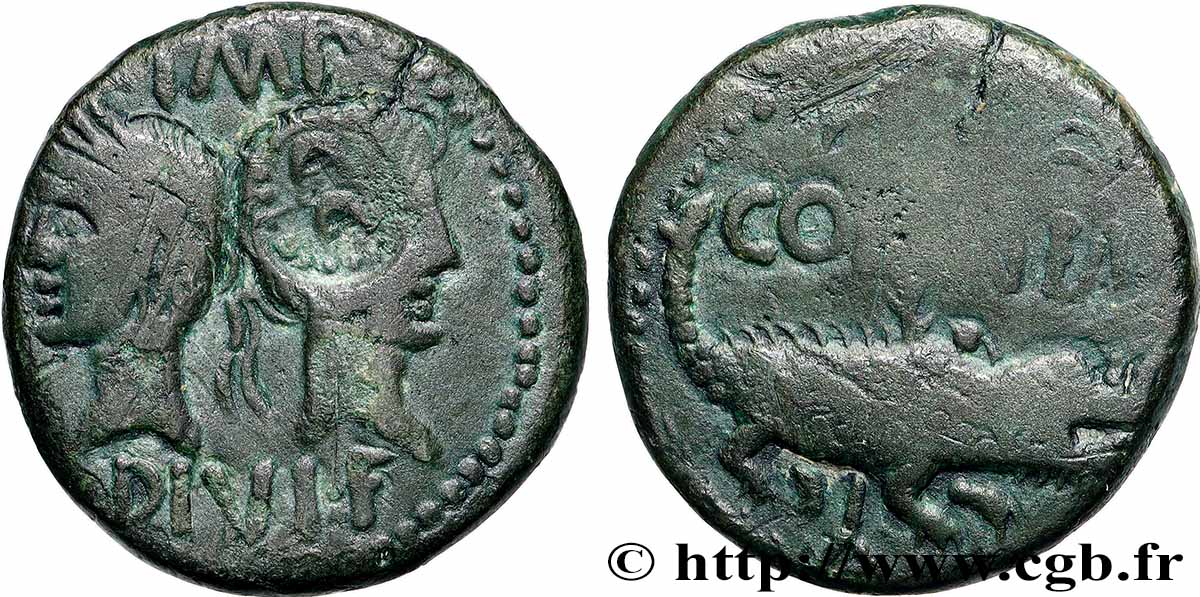 NEMAUSUS - NIMES - AUGUSTUS and AGRIPPA Dupondius COL NEM (as) VF