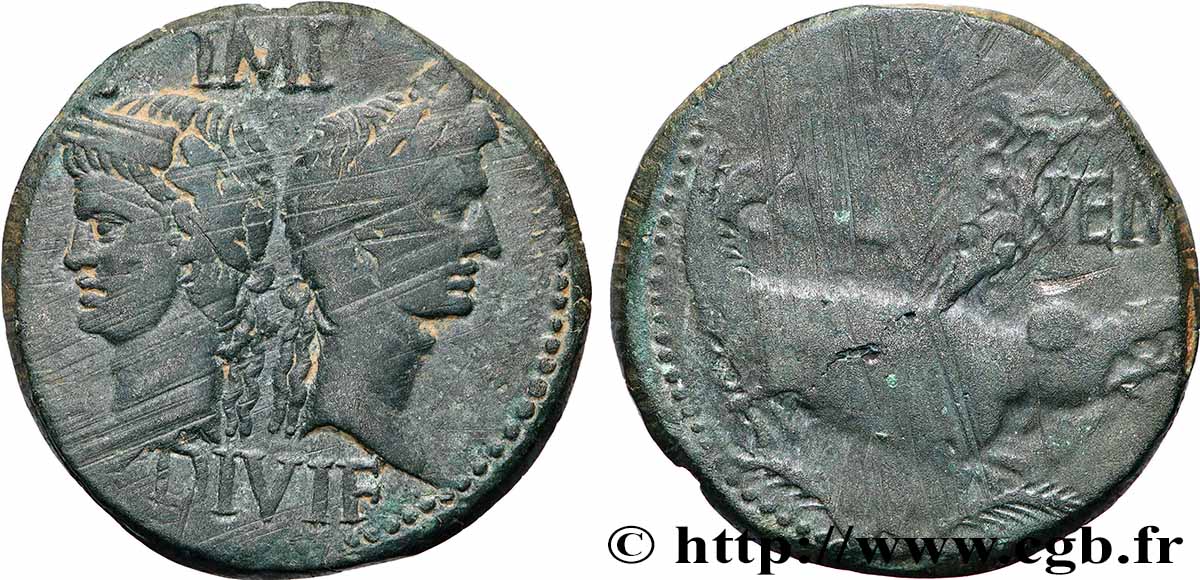AUGUSTUS and AGRIPPA Dupondius COL NEM (as) XF/VF