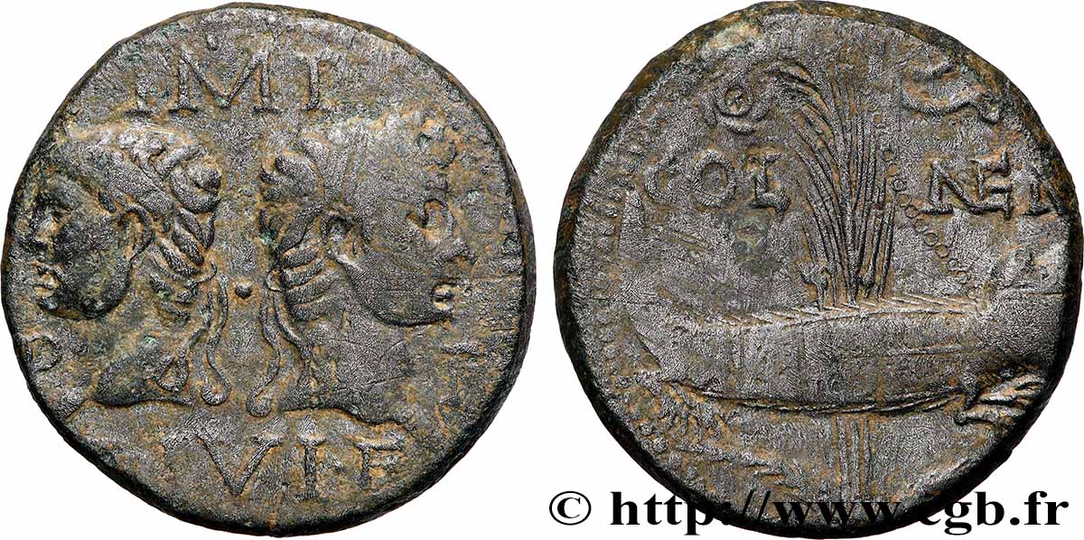 NEMAUSUS - NÎMES - AUGUSTE et AGRIPPA Dupondius COL NEM (as) TTB/TB+