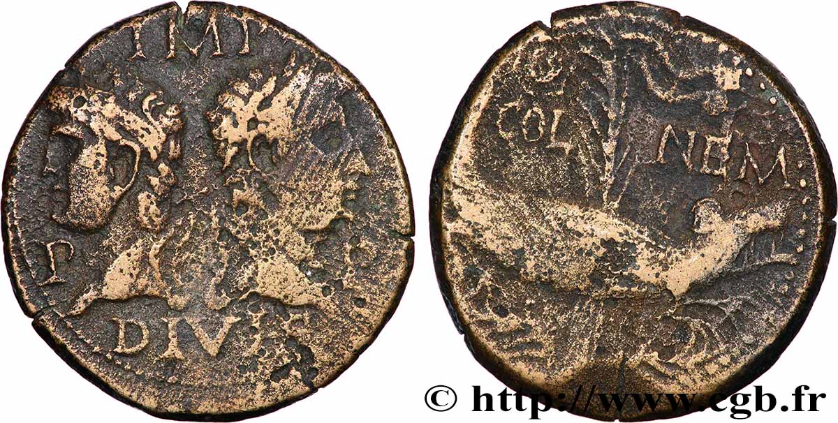 NEMAUSUS - NIMES - AUGUSTUS and AGRIPPA Dupondius COL NEM (as) VF